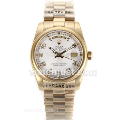 Rolex Day-Date Automatic Full Gold with White Dial-Number Marking