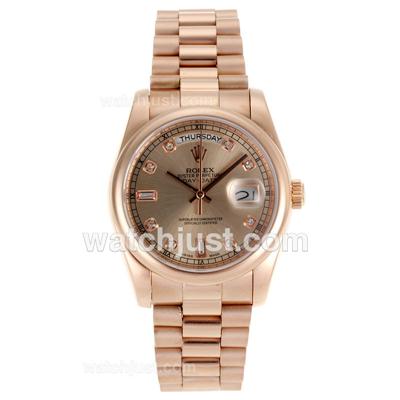 Rolex Day-Date Automatic Full Rose Gold Diamond Markers with Champagne Dial-Sapphire Glass