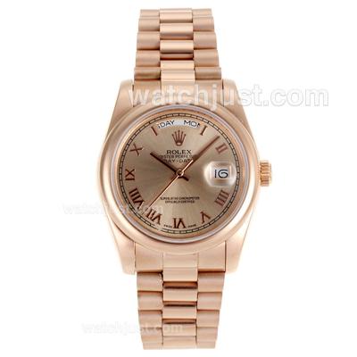 Rolex Day-Date Automatic Full Rose Gold Roman Markers with Champagne Dial-Sapphire Glass