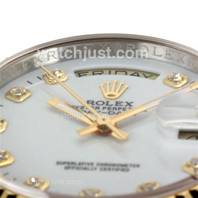 Rolex Day-Date Automatic Two Tone Diamond Markers with White Dial-Sapphire Glass