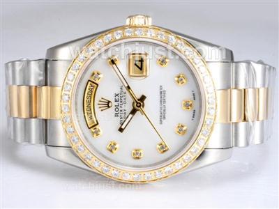 Rolex Day-Date Automatic Two Tone with Diamond Bezel and Marking-White MOP Dial