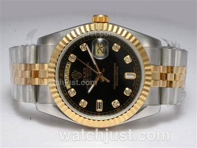 Rolex Day-Date Automatic Two Tone with Diamond Markings-Black Dial