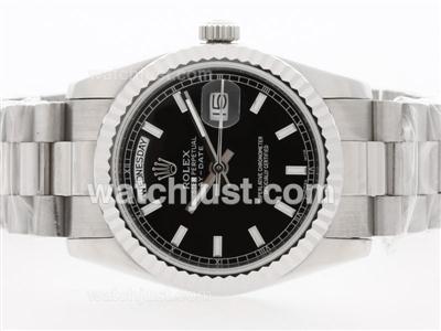 Rolex Day-Date Automatic with Black Dial-Stick Marking