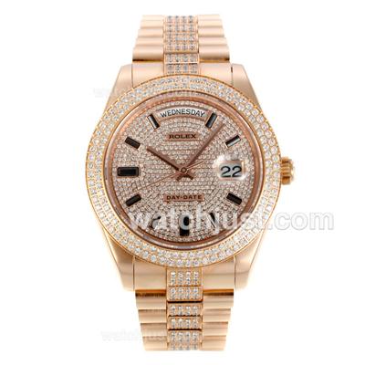 Rolex Day Date Full Rose Gold Automatic with Diamond Bezel and Dial-CZ Diamond Markers-Same Chassis as ETA Version