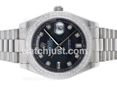 Rolex Day-Date II Automatic Diamond Bezel and Markers with Black MOP Dial