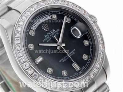 Rolex Day-Date II Automatic Diamond Bezel and Markers with Black MOP Dial