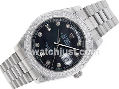 Rolex Day-Date II Automatic Diamond Bezel and Markers with Black MOP Dial