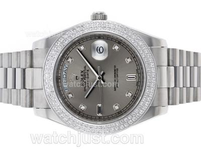 Rolex Day-Date II Automatic Diamond Bezel and Markers with Gray Dial