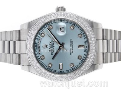 Rolex Day-Date II Automatic Diamond Bezel and Markers with Light Blue Dial