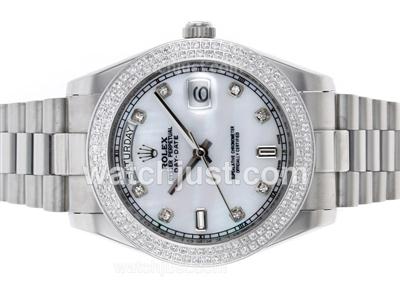 Rolex Day-Date II Automatic Diamond Bezel and Markers with MOP Dial