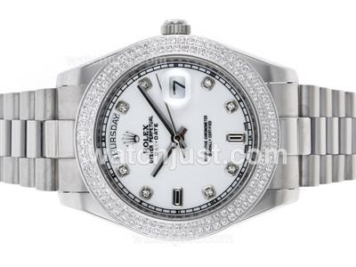 Rolex Day-Date II Automatic Diamond Bezel and Markers with White Dial