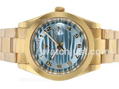Rolex Day-Date II Automatic Full Gold Number Markers with Blue Wave Dial