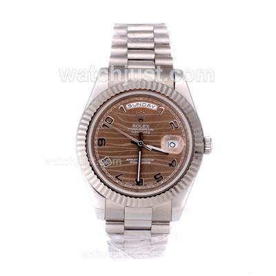 Rolex Day-Date II Automatic Number Marking with Brown Wave Dial-41mm New Version