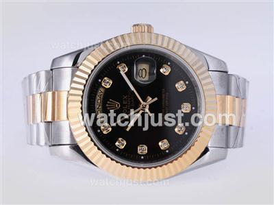 Rolex Day-Date II Automatic Two Tone Diamond Marking with Black Dial-41mm New Version