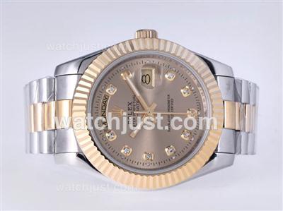 Rolex Day-Date II Automatic Two Tone Diamond Marking with Golden Dial-41mm New Version