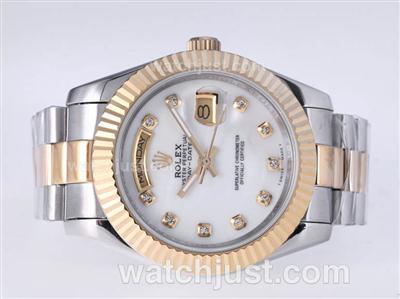 Rolex Day-Date II Automatic Two Tone Diamond Marking with White Dial-41mm New Version