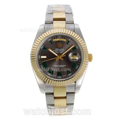 Rolex Day-Date II Automatic Two Tone Green Roman Markers with Gray Dial