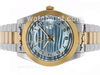 Rolex Day-Date II Automatic Two Tone Number Markers with Blue Wave Dial