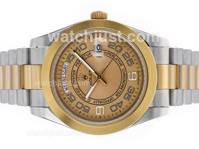 Rolex Day-Date II Automatic Two Tone Number Markers with Golden Dial