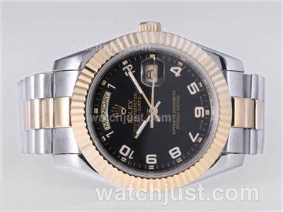 Rolex Day-Date II Automatic Two Tone Number Marking with Black Dial-41mm New Version