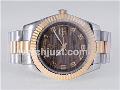 Rolex Day-Date II Automatic Two Tone Number Marking with Brown Wave Dial-41mm New Version