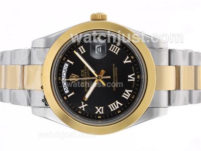 Rolex Day-Date II Automatic Two Tone Roman Markers with Black Dial