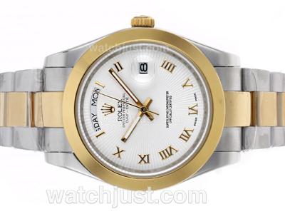 Rolex Day-Date II Automatic Two Tone Roman Markers with White Dial