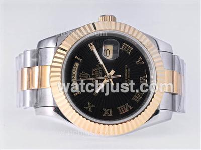 Rolex Day-Date II Automatic Two Tone Roman Marking with Black Dial-41mm New Version