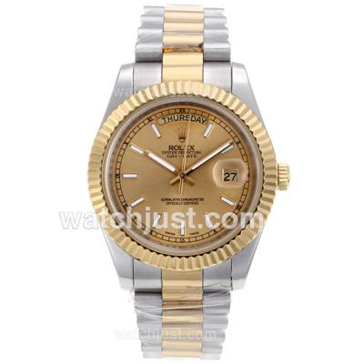 Rolex Day-Date II Automatic Two Tone Stick Markers with Golden Dial