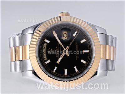 Rolex Day-Date II Automatic Two Tone with Black Dial-41mm New Version