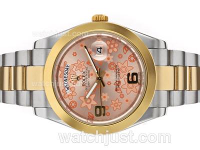 Rolex Day-Date II Automatic Two Tone with Pink Floral Motif Dial
