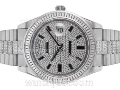 Rolex Day-Date II Swiss ETA 2836 Movement CZ Diamond Bezel with Diamond Bezel and Dial S/S