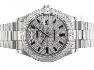 Rolex Day-Date II Swiss ETA 2836 Movement Diamond Bezel and Dial with Stick Markers