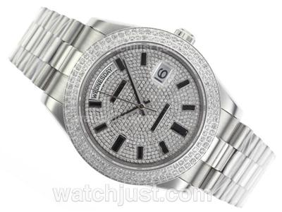 Rolex Day-Date II Swiss ETA 2836 Movement Diamond Bezel and Dial with Stick Markers
