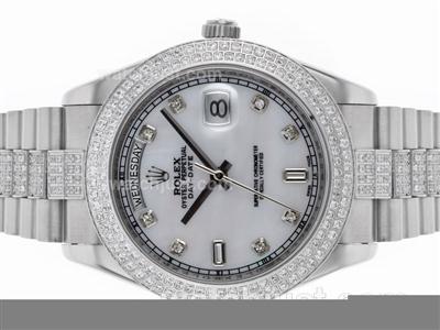 Rolex Day-Date II Swiss ETA 2836 Movement Diamond Bezel and Markers with MOP Dial S/S
