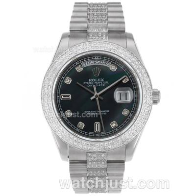 Rolex Day-Date II Swiss ETA 2836 Movement Diamond Markers and Bezel with Black MOP Dial