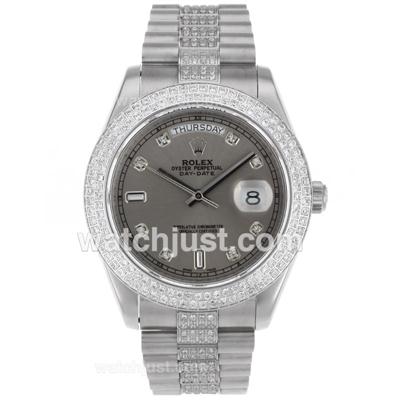 Rolex Day-Date II Swiss ETA 2836 Movement Diamond Markers and Bezel with Gray Dial