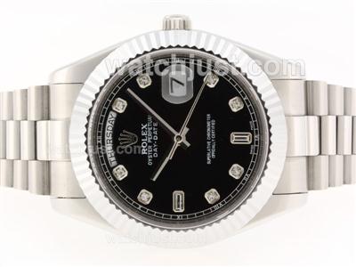 Rolex Day-Date II Swiss ETA 2836 Movement Diamond Markers with Black Dial-41mm Version