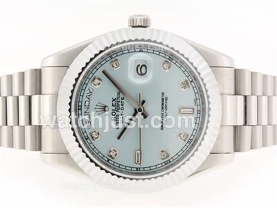 Rolex Day-Date II Swiss ETA 2836 Movement Diamond Markers with Light Blue Dial-41mm Version