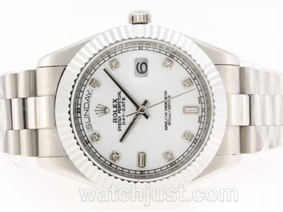 Rolex Day-Date II Swiss ETA 2836 Movement Diamond Markers with White Dial-41mm Version