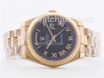 Rolex Day-Date II Swiss ETA 2836 Movement Full Gold Black Dial with Roman Numerals