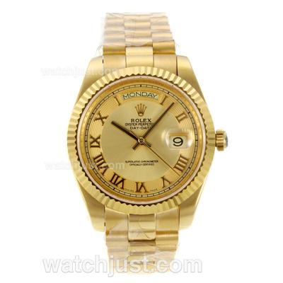 Rolex Day-Date II Swiss ETA 2836 Movement Full Gold Golden Dial with Roman Numerals