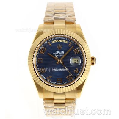 Rolex Day-Date II Swiss ETA 2836 Movement Full Gold Number Markers with Blue Wave Dial
