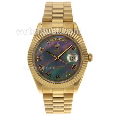 Rolex Day-Date II Swiss ETA 2836 Movement Full Gold Roman Markers with Black MOP Dial