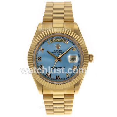Rolex Day-Date II Swiss ETA 2836 Movement Full Gold Roman Markers with Blue MOP Dial
