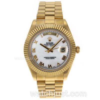 Rolex Day-Date II Swiss ETA 2836 Movement Full Gold Roman Markers with White Dial