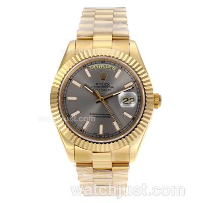 Rolex Day-Date II Swiss ETA 2836 Movement Full Gold Stick Markers with Gray Dial