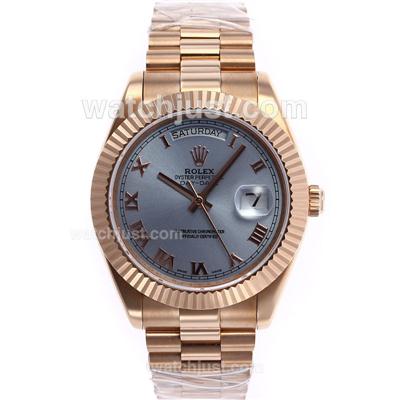 Rolex Day-Date II Swiss ETA 2836 Movement Full Rose Gold Roman Markers with Blue Dial