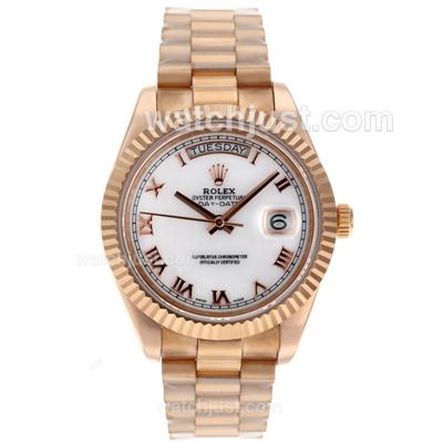 Rolex Day-Date II Swiss ETA 2836 Movement Full Rose Gold Roman Markers with MOP Dial