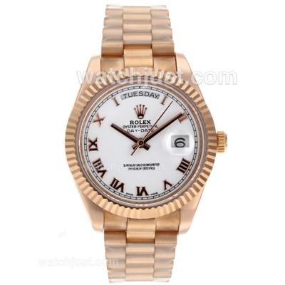 Rolex Day-Date II Swiss ETA 2836 Movement Full Rose Gold Roman Markers with White Dial